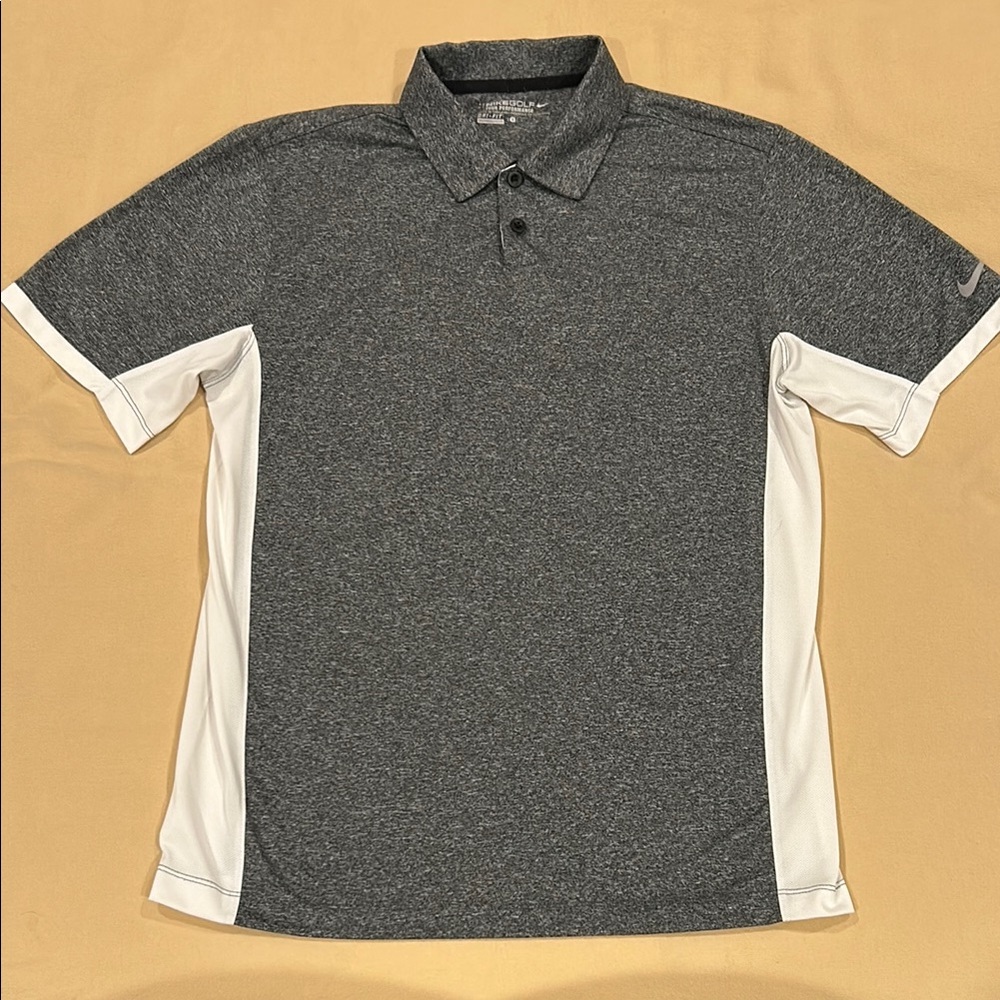 Men’s Nike Golf Dri-Fit Gray and White Tour Performance Polo Shirt